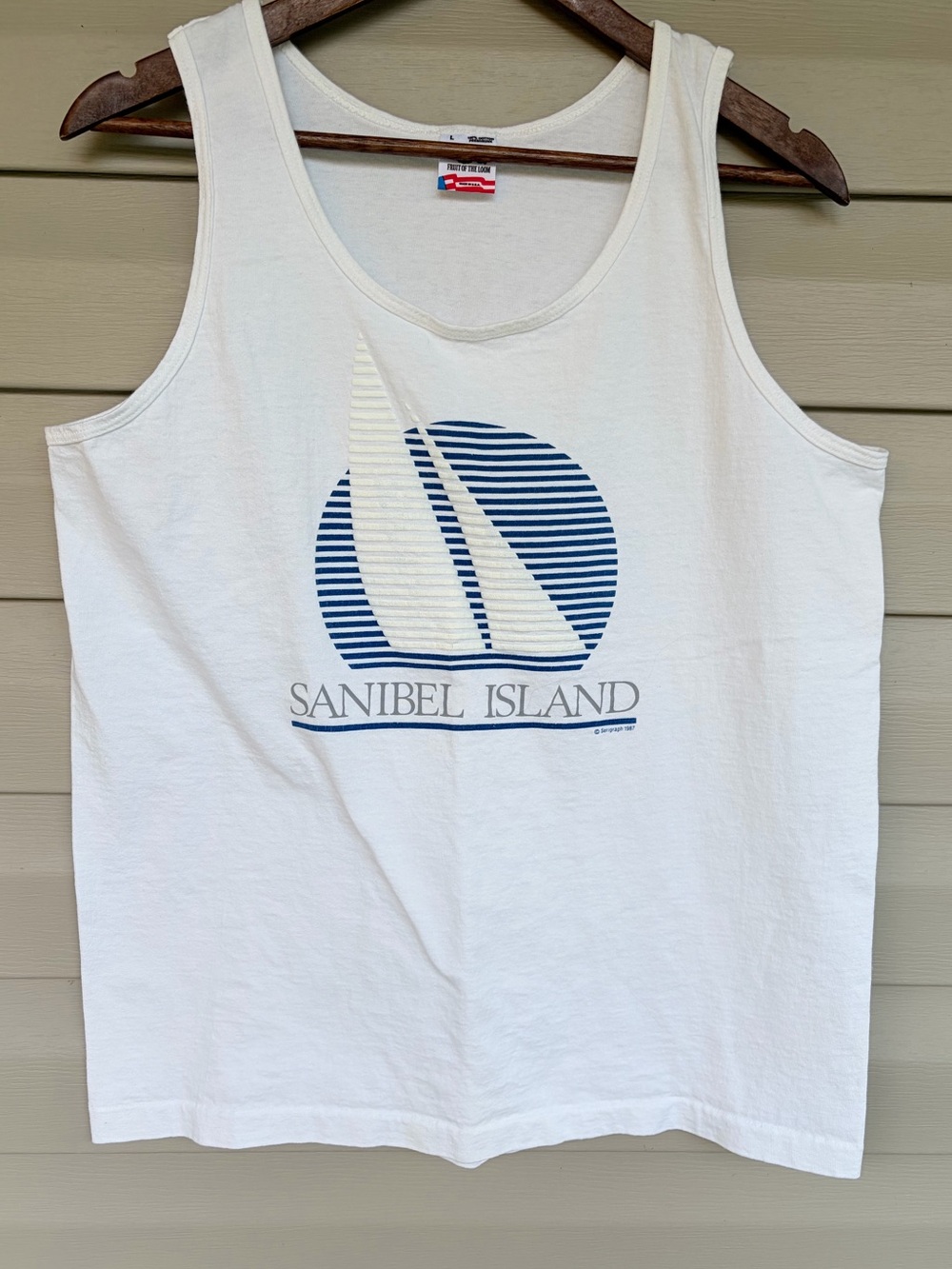 Vintage 80’s Fruit of the Loom Sanibel Island Graphic Tank Top Nautical Large